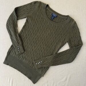 Polo Jeans Co Ralph Lauren Olive Green Cable Knit Sweater Angora Blend Medium